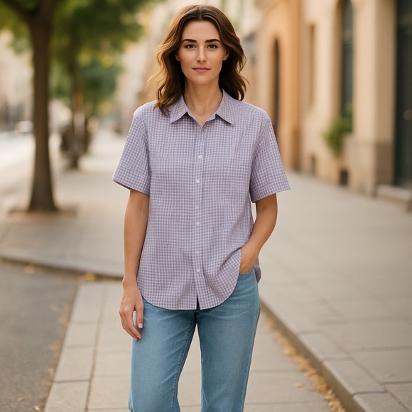 Miss Selfridge Lavender Gingham Seersucker Shirt | Size 14 | Oversized Fit - Picture 2 of 7